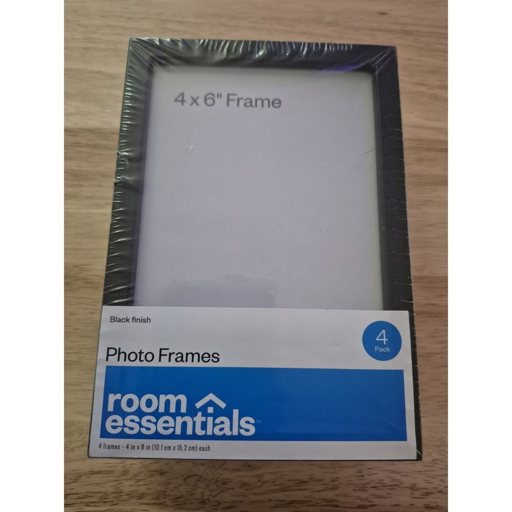 Room Essentials 4-Pack 4x6 Black Picture Frames Contemporary Easel Back NEW